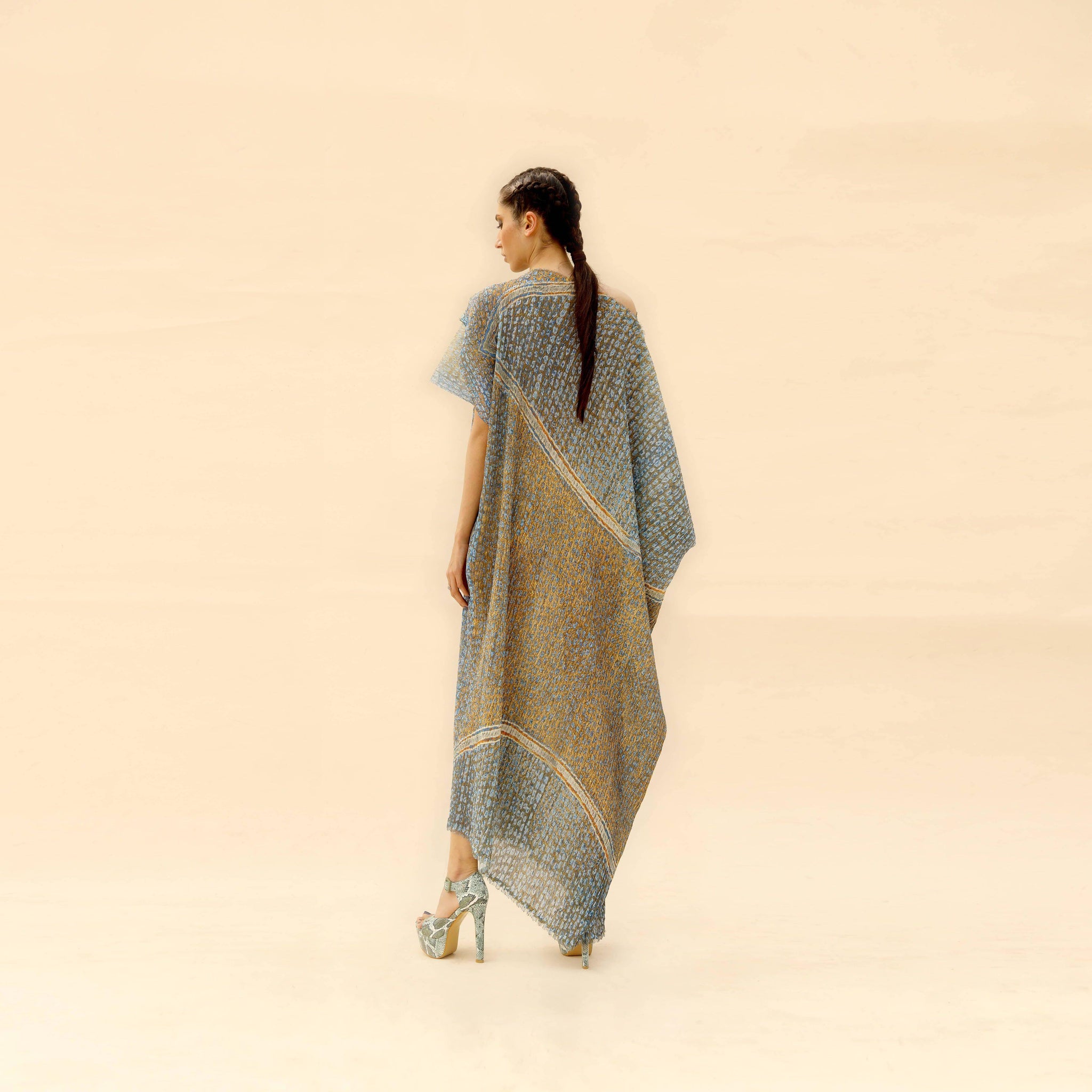 Printed Drop Shoulder Draped Long Dress. - abhishekstudio