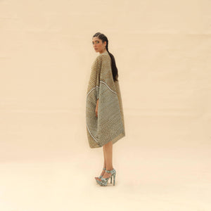 Printed Drop Shoulder Square Shape Draped Long Dress. - abhishekstudio
