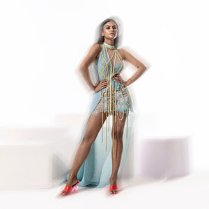 Multi-panel motifs dress – structured short dress with artistic detailing, cocktail dress, youngester Party dress