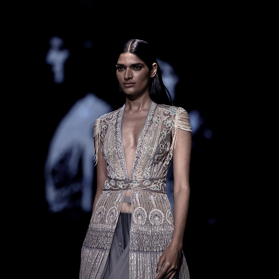 Multi Panelled Floor-Length Embellished Jacket – Abhishek Sharma