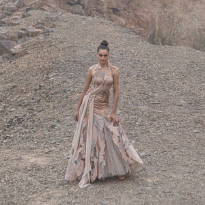 Pink cloud gown – ethereal pastel designer gown with soft draping, red carpet designer gown