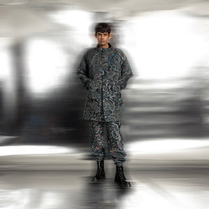 Reef printed heat texture anti-fitted long jacket – modern textured outerwear, Coord set